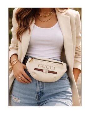 Gucci authentic white leather belt bag bum bag Fanny pack red blue strap